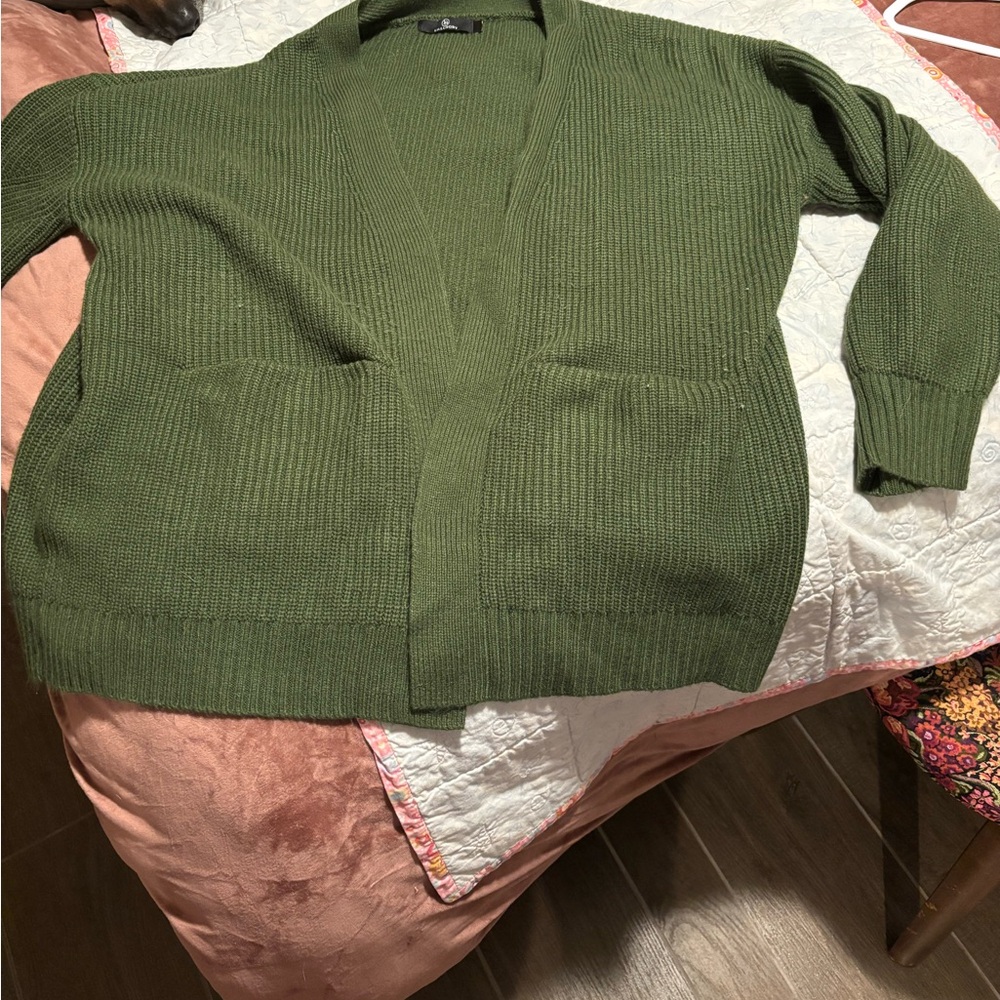 Green Oversized Open Front Cardigan